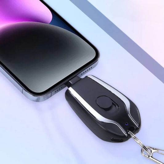 Klyp: 1500mAh Keychain Power Bank(1500mAh) Compact Emergency Charger with Built-In Connector for iPhone & Type-C Devices, Pocket-Friendly & Rechargeable