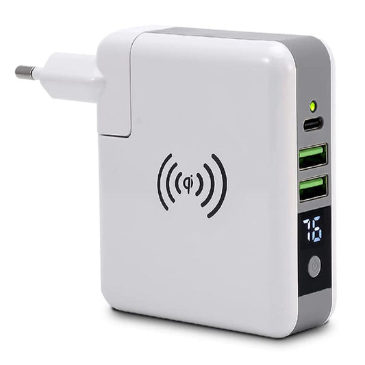 Buddy: 5-in-1 Wireless Charging Power Bank (5200mAh) with Fast Charging, PD 3.0, Qi Dock, LED Display & Built-In Wall Plug for iPhone, Android & More