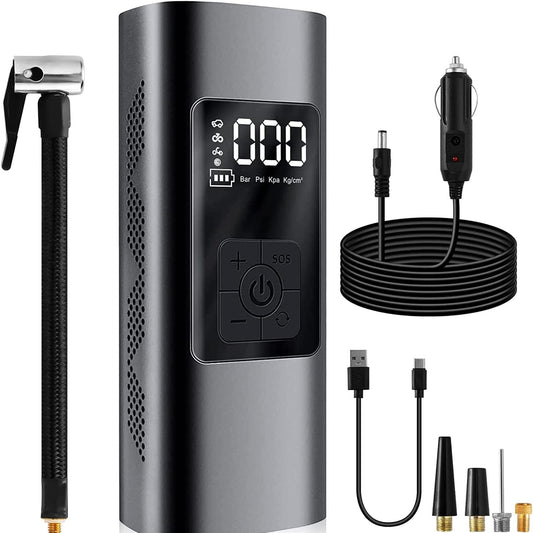 Inflato: Portable Tire Inflator & Power Bank – 150PSI Air Pump with Digital Gauge, LED Light, Heat Dissipation & 8000mAh Battery for Bikes, Cars & Emergencies