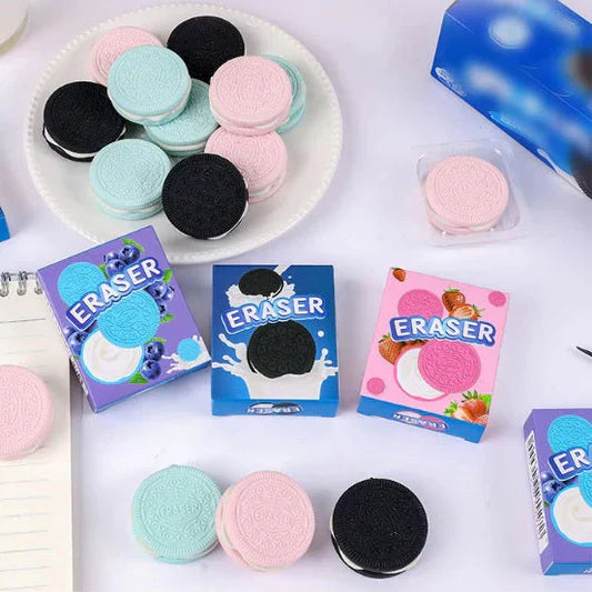 Biskie: Fun Oreo-Inspired Scented Eraser Set, Realistic Cookie Design in Pastel Colors, Perfect for Kids' Stationery, Return Gifts & Desk Collectibles