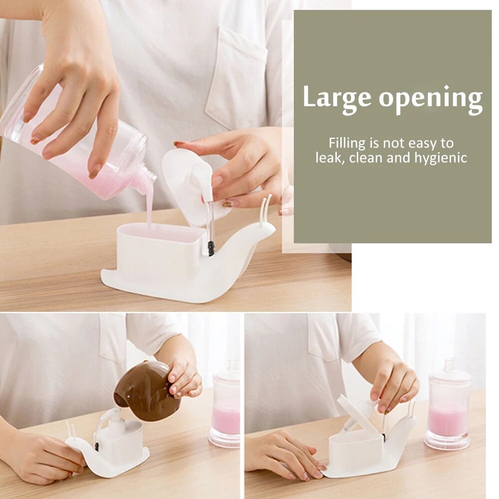 Snaqo: Cute Snail-Shaped Liquid Soap Dispenser, 120ml Refillable Pump Bottle for Hand Wash, Lotion, Shampoo & Bathroom or Kitchen Sink Décor