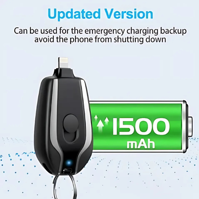 Klyp: 1500mAh Keychain Power Bank(1500mAh) Compact Emergency Charger with Built-In Connector for iPhone & Type-C Devices, Pocket-Friendly & Rechargeable