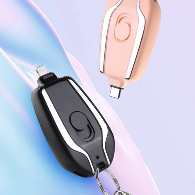 Klyp: 1500mAh Keychain Power Bank(1500mAh) Compact Emergency Charger with Built-In Connector for iPhone & Type-C Devices, Pocket-Friendly & Rechargeable