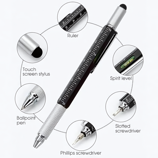 Mech: 5-in-1 Multifunction Tool Pen, Ballpoint Pen with Screwdriver, Touch Stylus, Ruler, Spirit Level & Multi-Tool Functions for Everyday Use & Gifting
