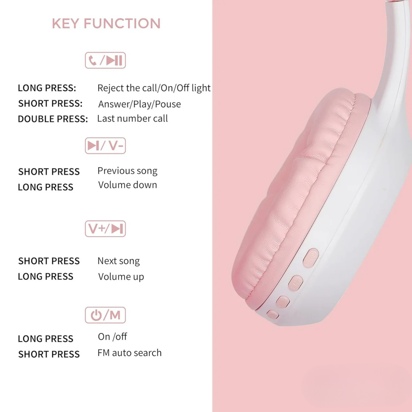 PurrStar: Cat Ear Bluetooth Headphones with LED Lights & Mic, Wireless Over-Ear Headphones, Cute Kitty Design for Music & Gaming (Assorted)