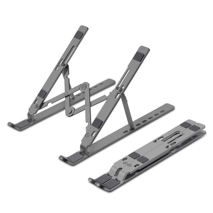 Standee: Foldable Aluminium Laptop Stand with 7-Angle Adjustment, Anti-Slip Riser with Velvet Pouch for 9"–15.6" Devices, MacBooks, Dell, HP & Office Use