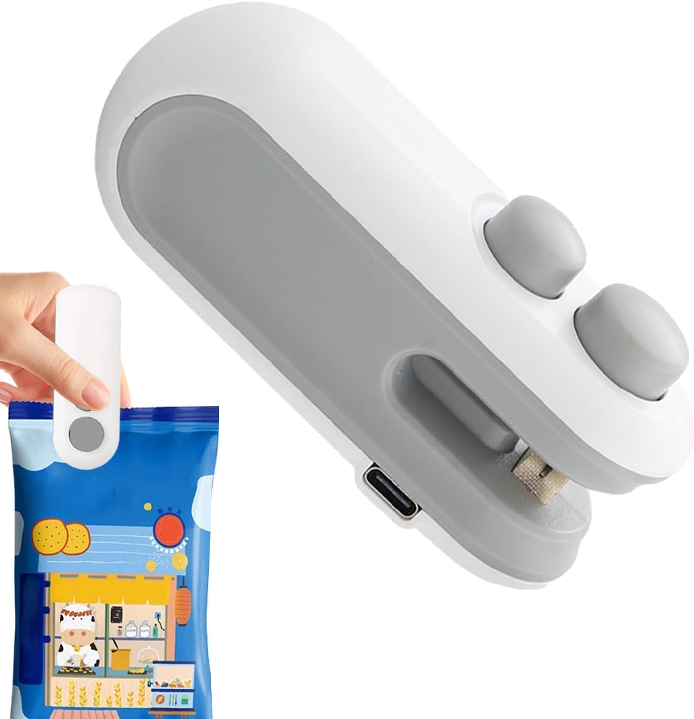 Sealy: 2-in-1  Mini Bag Sealer & Cutter, USB-C Rechargeable Portable Handheld Food Storage Sealing Machine for Snacks, Chips & Plastic Packets