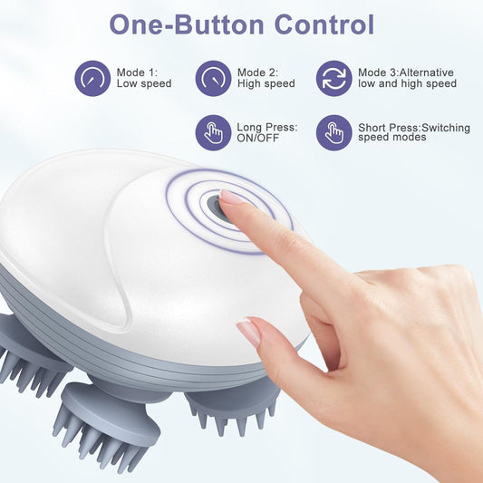 Relivo: Portable 3-Speed Scalp Massager with 96 Kneading Nodes, Handheld Head Massager for Relaxation, Stress Relief & Hair Growth Support