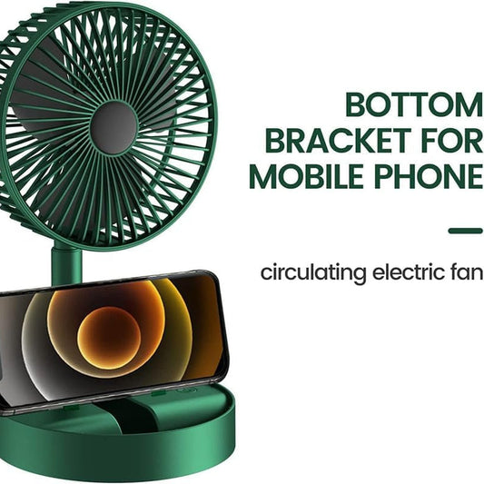 Chillie: Portable USB-C Desk Fan with 3 Speeds, Phone Holder & 2000mAh Rechargeable – Compact Folding Design with Adjustable Height for Home, Office & Travel