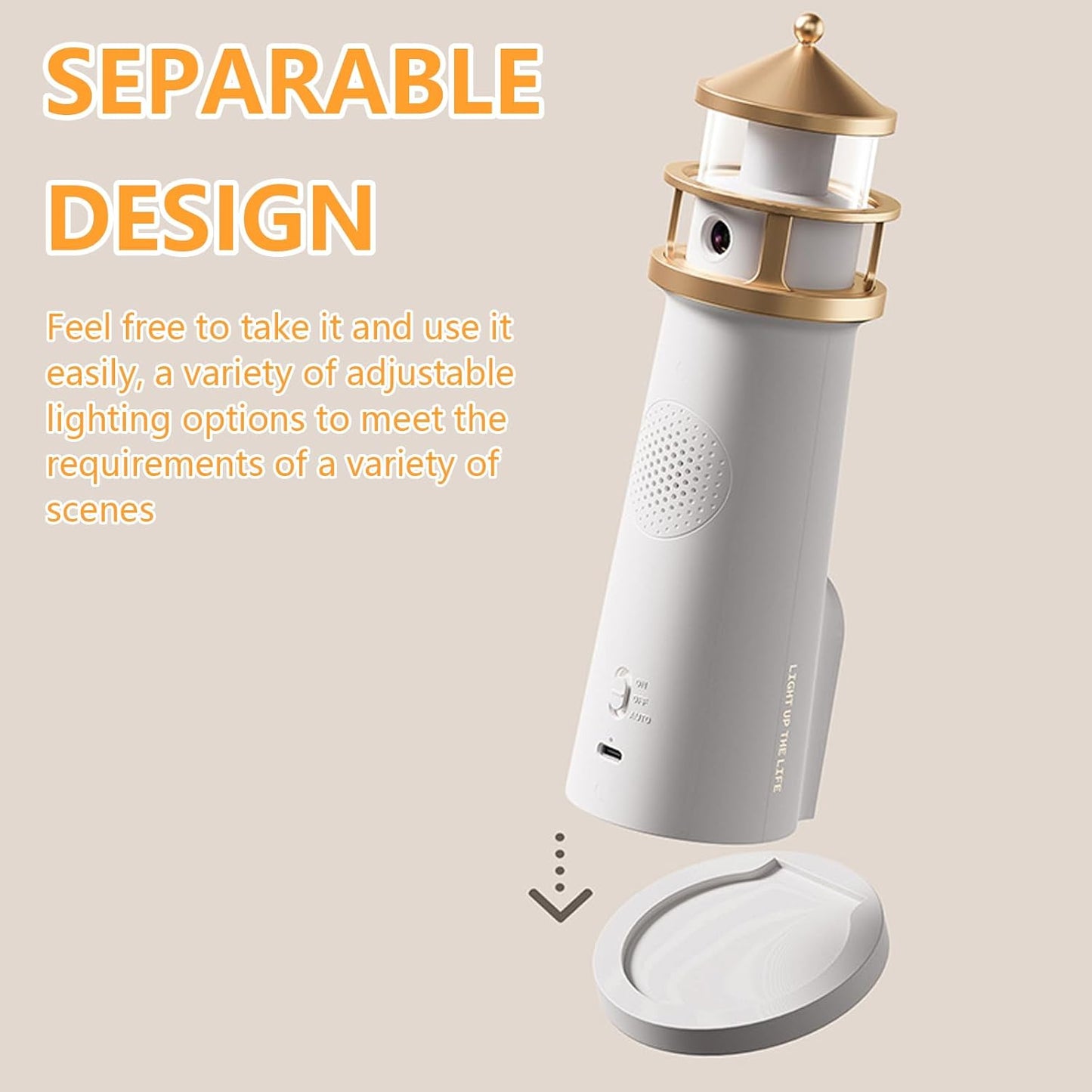 Beacon: Lighthouse Moonlight Projection Lamp with Bluetooth Speaker & Remote, Dimmable LED Night Light, Cute Moon Glow Table Lamp for Bedroom, Kids Room & Unique Gifting