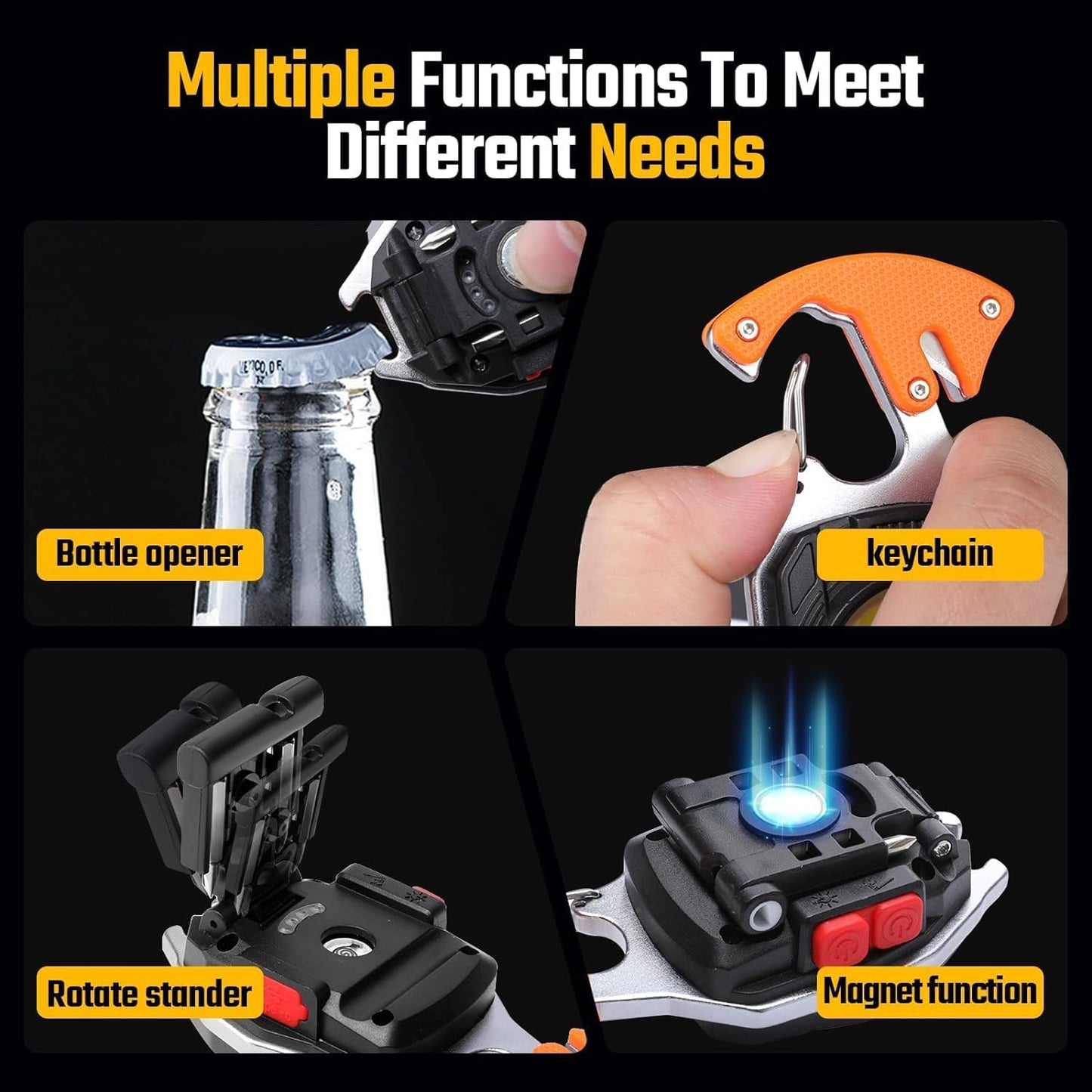 Glowbit: Ultimate 9-in-1 LED Keychain COB Light with Magnetic Base, Multi Tools & USB-C Charging