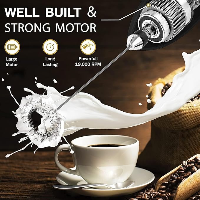 Frothi: Portable Handheld Coffee Frother for Latte, Cappuccino & Beverages, High-Speed Electric Milk Frother with Stainless Steel Whisk