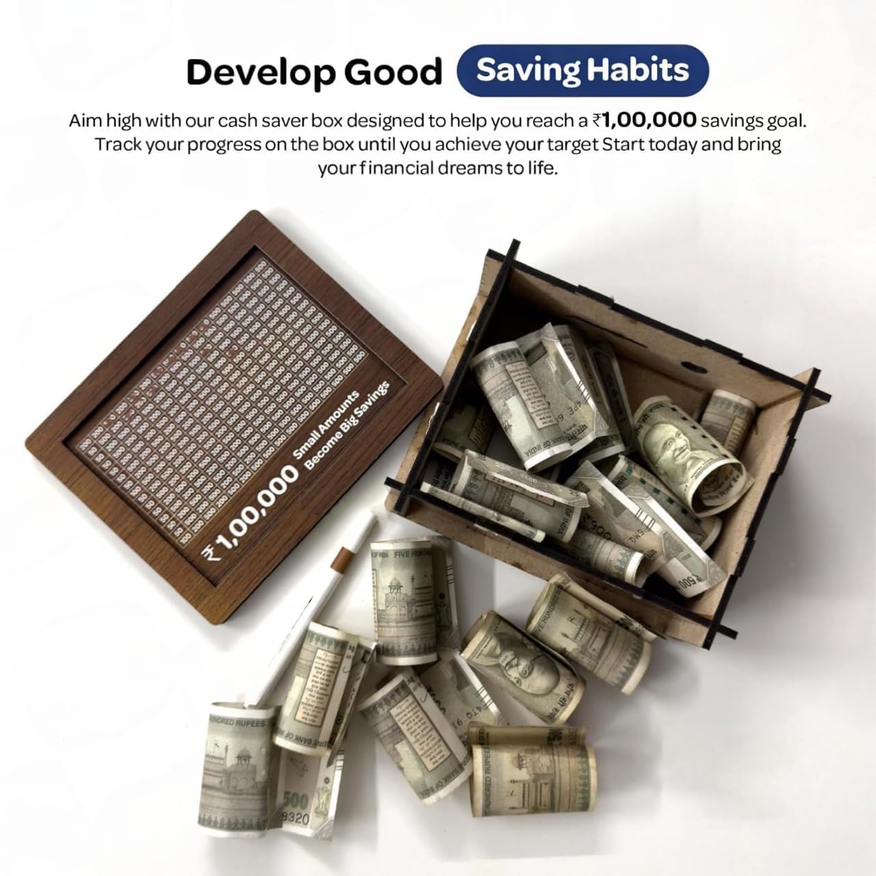 DreamBank: Wooden Savings Bank with Visual Tracker – Daily Motivation Piggy Bank for Goal Saving, Habit Building & Gifting