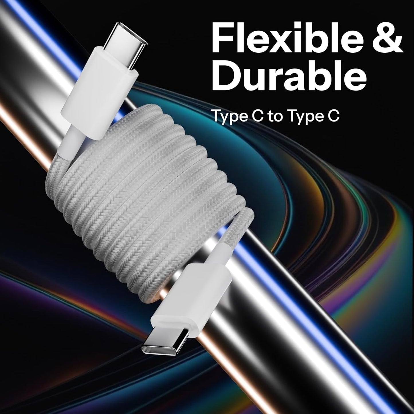 Nylo: USB-C to USB-C Fast Charging Data Cable, Nylon Braided Cable with PD Fast Charge, Data Sync for iPhone 16/16e/15 Series, MacBook & USB-C Devices