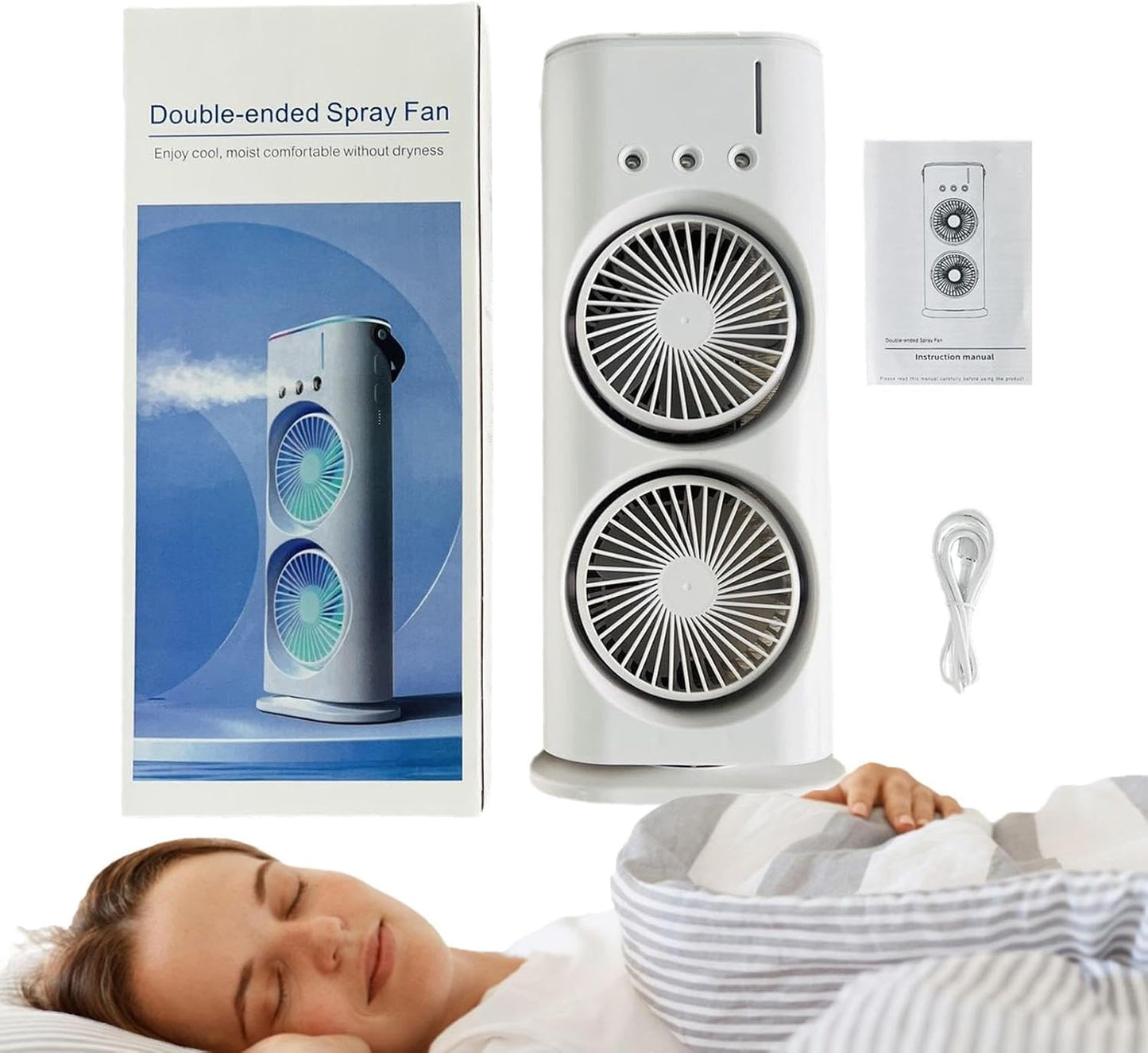 Breezo: Rechargeable Dual-Fan Air Cooler with Mist Spray – High Power Oscillating Mini AC with Remote, USB-C Charging, RGB Lights & Cold Air Blower for Home & Travel