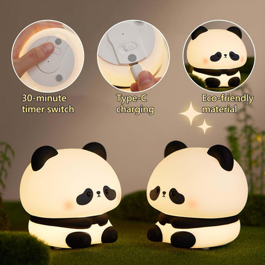 Bunbun: Adorable Color-Changing Silicone Night Panda Lamp – Soft Touch LED Light with Rechargeable Battery & Cozy Glow