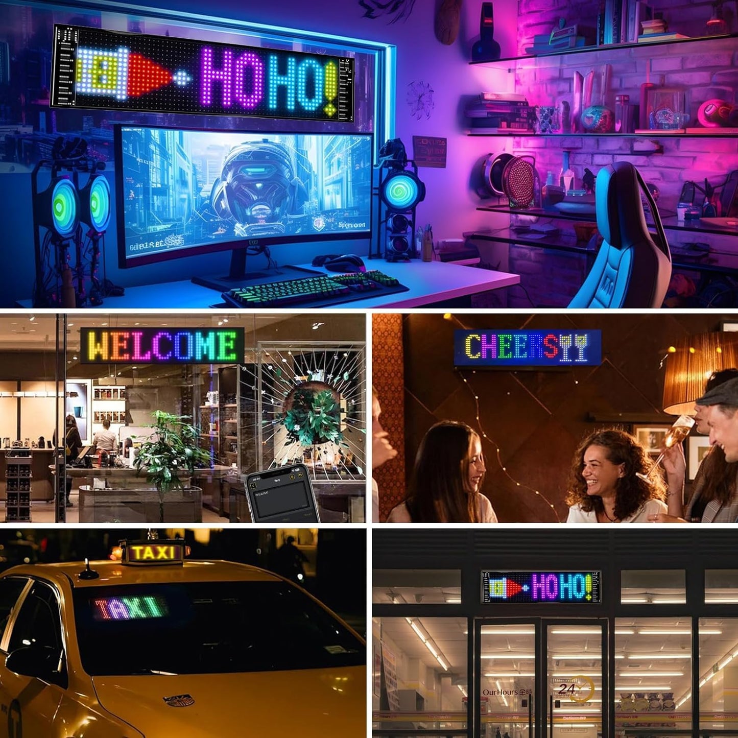 Pixy: RGB LED Matrix Display Panel with App & Remote Control, Flexible Pixel Sign Board for Cars, Rooms, Offices & Custom Scrolling Messages (7" × 3")
