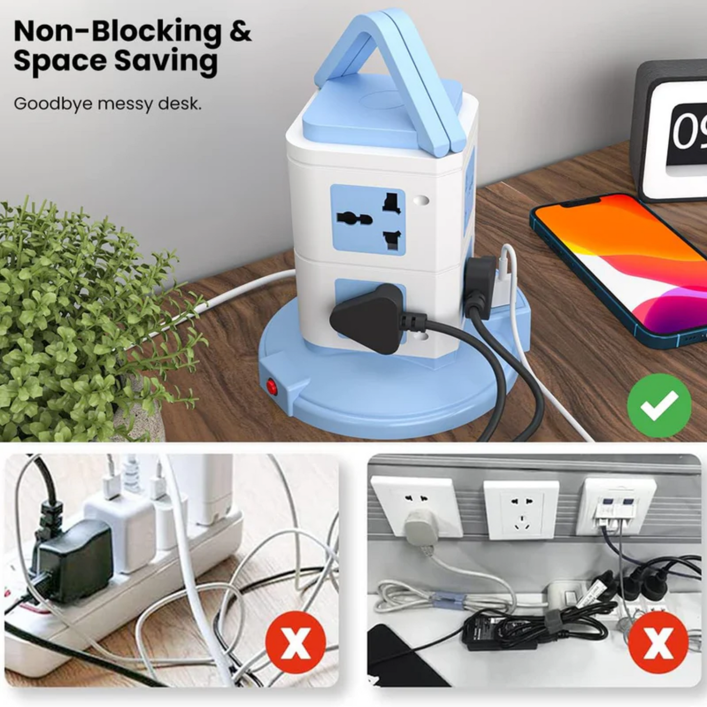 PowerX: Extension Board with 8 Outlets & 3 USB Ports, Surge-Protected Multi-port Power Strip for Home Electronics